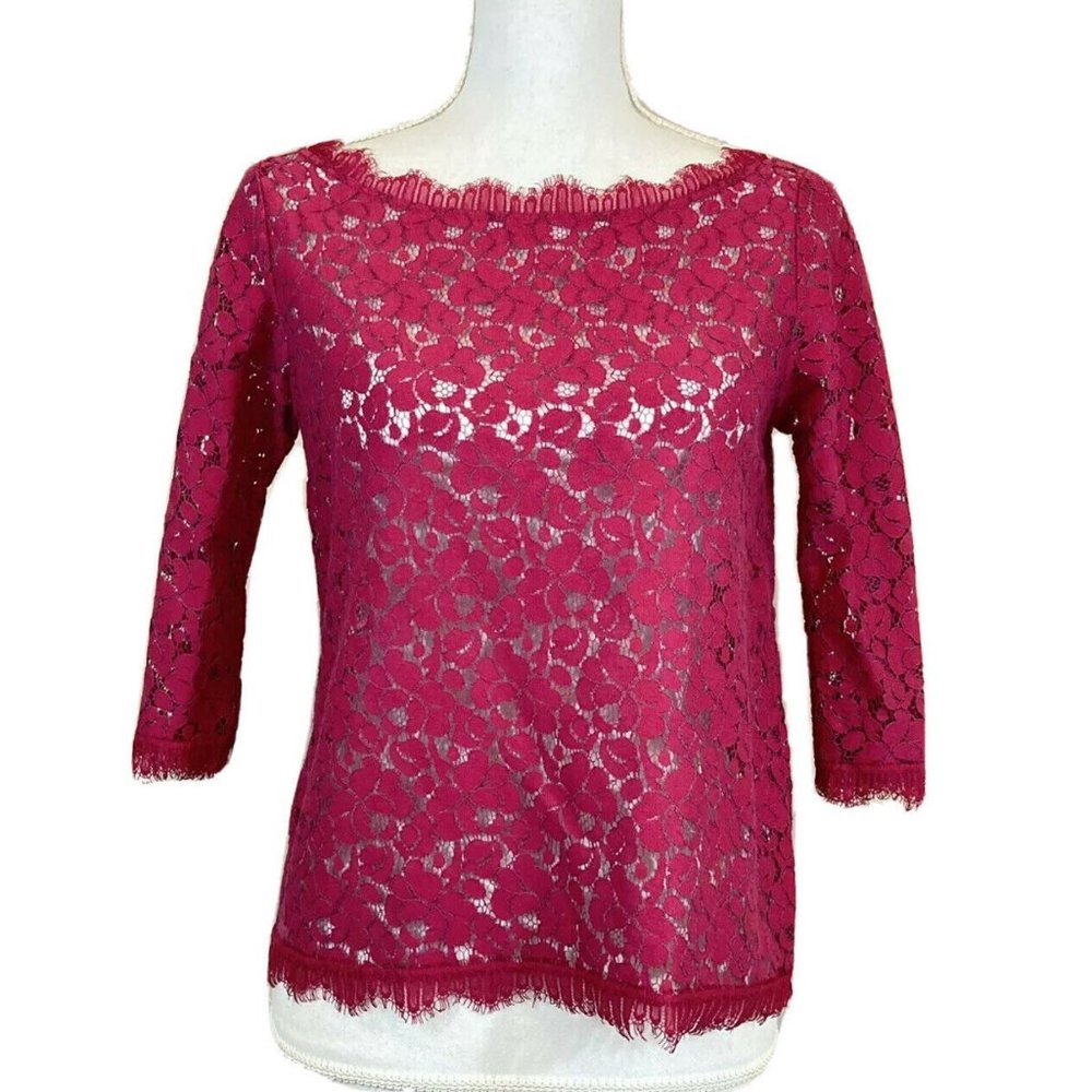 Anthropologie Weston Wear Fuschia Lace 3/4 Blouse